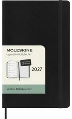 Produktbild von Moleskine 12 Monate Wochen Notizkalender Deutsch 2027, Pocket/A6, 1 Wo = 1 Seite, rechts linierte Seite, Weicher Einband, Schwarz