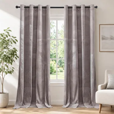 Produktbild von Omgoods – Samtvorhänge, Set aus 2 Stück – 46 x 54 Zoll, schwarze, blickdichte, wärmeisolierende Vorhänge