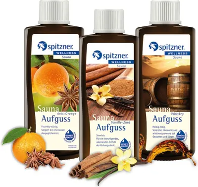 Produktbild von Spitzner Saunaaufguss Set Wohlig & Gemütlich 3x 190 ml Anis-Orange, Vanille-Zimt, Whiskey