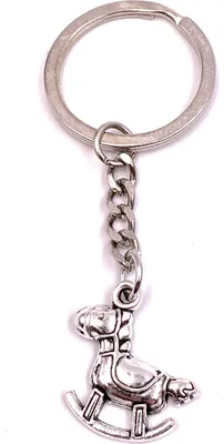 Image de Onwomania Porte-clés Cheval à bascule Jouet Cheval Argent Métal Pendentif Charm