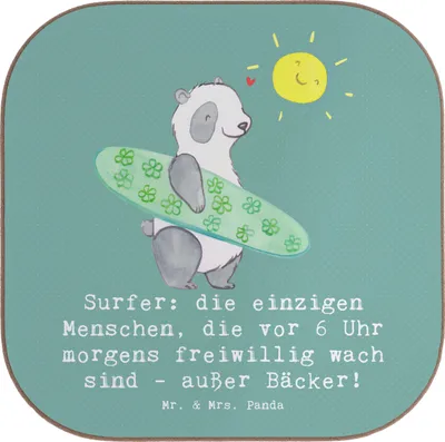 Produktbild von Mr. & Mrs. Panda Tassen Untersetzer Surfen Frühaufsteher - Meeresbrise - Geschenk, Sportart, für Gläser, Coaster, Sportler Geschenke, Outdoor-Sportarten, Glas, Teamsport