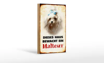 Produktbild von Holzschild Hund 12x18cm dieses Haus bewacht ein Malteser