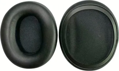 Two black ear pads for headphones are shown against a white background.