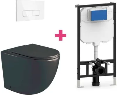Produktbild von Wand-WC Komplett-Set GENOVA schwarz mit Vorwandelement und Betätigungsplatte