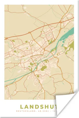 Produktbild von MuchoWow® Poster Landshut - Karte - Vintage - Stadtplan 120x180 cm - Kunstposter