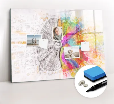 Produktbild von Magnetpinnwand Memoboard - Zubehörsatz - Schwarzer Marker + Schwamm + Magnete - 100 x 70 cm - Gehirnabstraktion