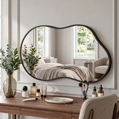 Image de Miroir mural de forme irrégulière, avec cadre en aluminium, 60 x 90 cm