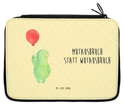 Produktbild von Mr. & Mrs. Panda Bleistiftetui Schildkröte Luftballon - Gelb Pastell - Geschenk, Motivationsspruch, Motivation, Federmäppchen, Schlamper, Mäppchen, Federmappe