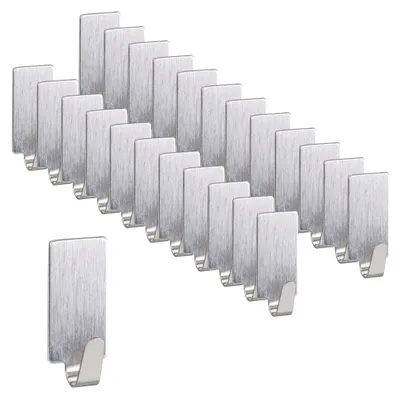 Produktbild von 240 x Klebehaken, Schlüsselhaken Edelstahl, selbstklebend & lösbar, Küche & Bad, Wandhaken eckig, Mehrzweckhaken, silber