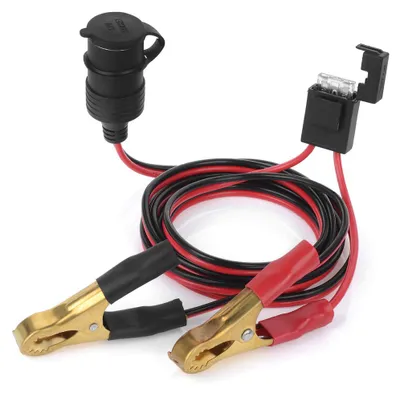 Image de Câble de recharge de 60 cm avec connecteur à pince crocodile pour batterie de voiture, avec adaptateur femelle pour allume-cigare 12 V/24 V