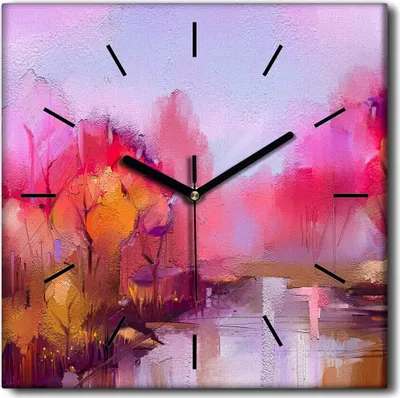 Produktbild von Coloray Uhr auf Leinwand 30x30 cm Wand Uhr Dekoration Wohnzimmer Segeltuch schwarze Hände -Landschaft von Herbstbäumen