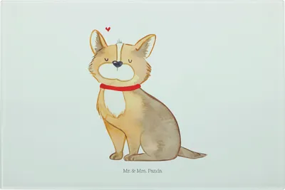 Produktbild von Mr. & Mrs. Panda Schneidebrett Hund Glück - Weiß - Geschenk, Herz, Liebe, Glas-Schneidebrett, Corgie, Vesperplatte, Spruch, Sprüche, Hackbrett, Servierplatte