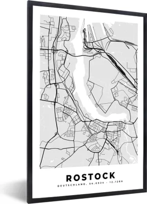 Produktbild von MuchoWow® Gerahmtes Poster Rostock - Karte - Stadtplan - Deutschland 60x90 cm - Poster mit Schwarzem Bilderrahmen Wandposter Rahmen Foto Bilder - Kunst