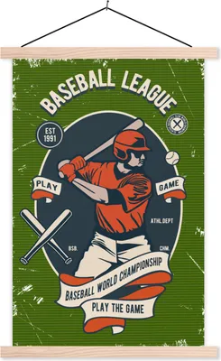 Produktbild von MuchoWow® Textilposter Baseball - Schläger - Vintage 60x90 cm mit holzfarbenen Rahmen - Textil