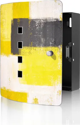 Produktbild von banjado Design Schlüsselkasten aus Edelstahl für 10 Schlüssel, Schlüsselschrank 24 x 21,5 x 7cm groß mit Magnetverschluss,  Abstrakt Gelb [BWSK 12149]