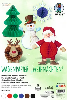 Produktbild von URSUS Wabenpapier "Weihnachten" 22,5 x 32,5 cm, 6 Bl.