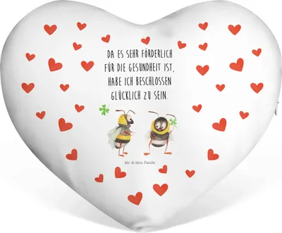 Produktbild von Mr. & Mrs. Panda Dekokissen Hummeln Kleeblatt - Weiß - Geschenk, Hochzeitskissen, Spruch Positiv, Liebeskissen, Sofakissen, glücklich Werden, Hummel, Kuschelkissen, sein