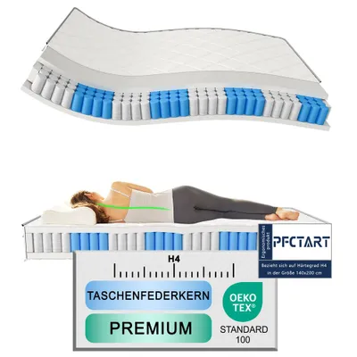 Image de Matelas à ressorts ensachés 140 x 200 cm, H4 7 zones + mousse à mémoire de forme gel, pour lit, hauteur 25 cm, matelas, matelas à ressorts avec mousse de confort