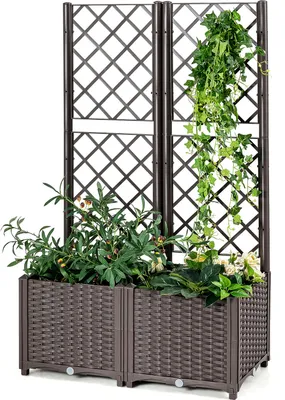 Produktbild von Květinový truhlík COSTWAY s mříží a samozavlažovacím systémem, vyvýšený záhon pro popínavé rostliny 80x40x135cm