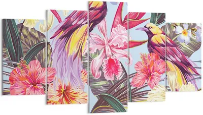Produktbild von Bild auf Leinwand - Leinwandbild - Blume Vogel Sommer - 160x85cm - Wand Bild - Wanddeko - Leinwanddruck - Bilder - Kunstdruck - Wanddekoration - Leinwand bilder - Wandkunst - EA160x85-3485
