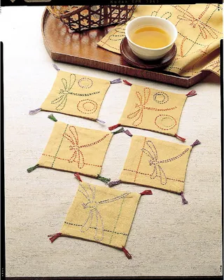 Produktbild von Olympus Sashiko Stickpackung "Untersetzer 5er Set", Stoff bedruckt, 10x10cm, Original aus Japan