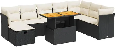 Produktbild von 9-tlg. Garten-Sofagarnitur mit Kissen Schwarz Poly Rattan