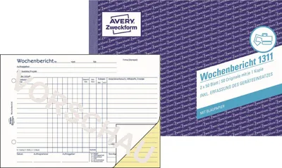 Produktbild von Avery Zweckform 1311, Wochenbericht, A5 quer, mit Blaupapier, 2x50 Blatt