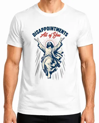 Immagine prodotto di Maglietta "Disappointments" di Jesus Lustig, con scritta "Christentum Herren", colore bianco, taglia XL