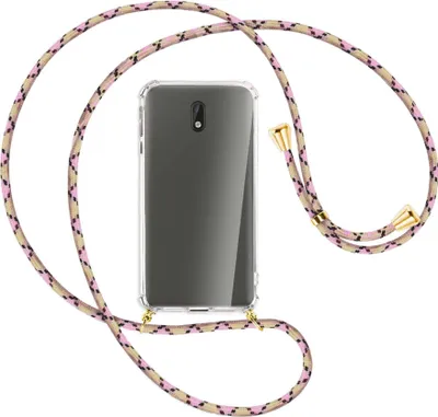 Produktbild von Handykette Backcover-Schutzhülle mit Band (Metall goldfarben) für Nokia 3 - rosa Karo