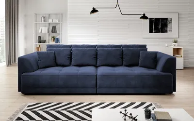 Produktbild von DOMO-HOME Big Sofa TIGA mit Elektrisch Ausziehbaren Sitzflächen 302x136cm| Stilvolle und  | Moderne Design für Ihr Wohnzimmer | Komfortable Schlafcouch | Farbe dunkelblau | RIVIERA