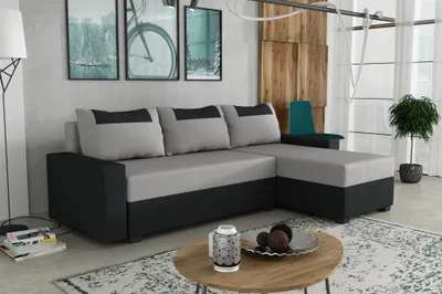 Produktbild von Ecksofa Schlafsofa Sofa HEDVIG Manila Schwarz- Hellgrau Ottomane Rechts