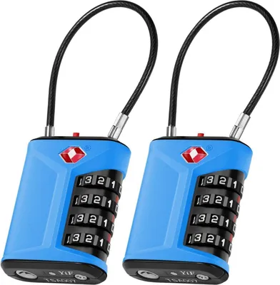 Image de ZHEGE Serrure à bagages TSA 4 chiffres bleu 2 pièces - Serrure de voyage pour sac à dos Casier de rangement