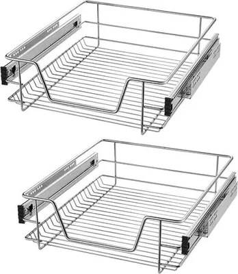 Produktbild von JOIEYOU Teleskopschublade Küchenschrank Organizer aus Edelstahl Küchenschublade Korbauszug mit Führungsschienen Ausziehbare Schrankauszug Schubladeneinsätze für 50cm Breite Küchenschrank (2 Stück)