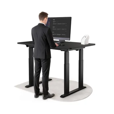 Produktbild von DESKSPACE Höhenverstellbarer Schreibtisch elektrisch mit leisem Dual-Motor – stabiles 4-Bein-Gestell (Schwarzes Gestell, Schwarz Tischplatte, 140×70 cm)