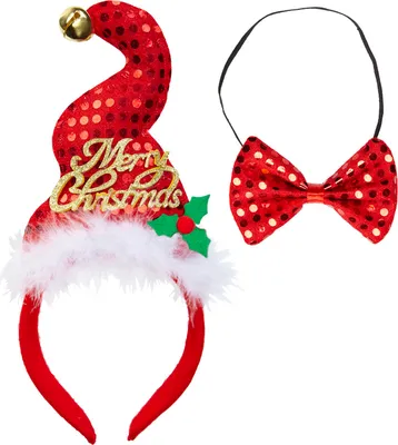 Obrázok produktu pre Santa Claus Mini Klobúk Z Flitrov So Zvončekmi A Motýlikom