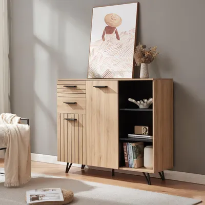 Immagine prodotto di Credenza 'Noppen' con 2 ante e 2 cassetti 100 x 120 x 38 cm effetto rovere