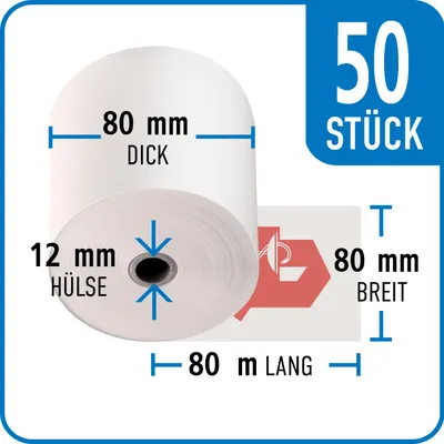 Produktbild von Thermorolle APOTHEKE 80 mm x 80 mm x 12 mm x 80 m | 48gr. | VPE 50 Rollen