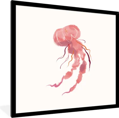 Produktbild von MuchoWow® MuchoWow® Gerahmtes Poster Qualle - Rosa - Aquarell 40x40 cm - Poster mit zchwarzem Bilderrahmen - Mit Rahmen - Wanddekoration Schlafzimmer