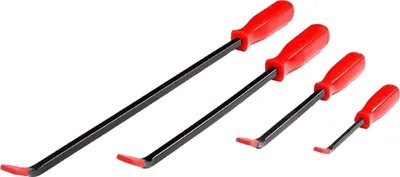 Obrázok produktu pre Sada montážnych páčok Relaxdays, 4-dielna, dĺžka: 200/300/450/600 mm, montážne páčky na pneumatiky, plastová rukoväť, oceľ, čierna/červená