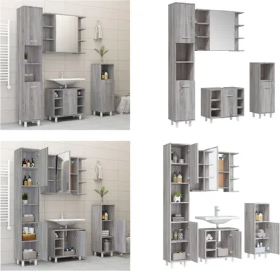 Immagine prodotto di vidaXL Set di mobili da bagno 4 pezzi grigio Sonoma in legno - Mobile da bagno - Mobile da bagno - Mobili da bagno - Mobili da bagno - Mobili da bagno