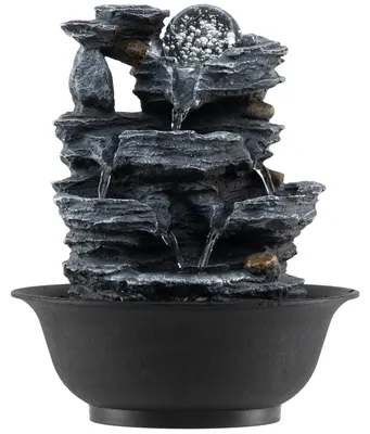 Produktbild von KOMFOTTEU Zimmerbrunnen, Springbrunnen mit drehender Kristallkugel & bunter LED-Beleuchtung, Wasserbrunnen mit Steinoptik, kleiner Zen Tischbrunnen, 21,5 x 21,5 x 26 cm
