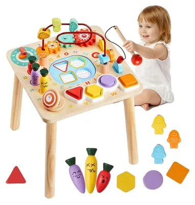 Obrázek produktu pro VEVOR dřevěný aktivní stůl, Montessori hračky, 8 v 1 vzdělávací stůl, herní stůl, aktivní stůl pro děti od 6 měsíců, ideální dárek k narozeninám, Vánocům nebo dni dětí, 6–36 měsíců