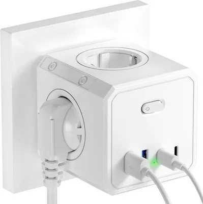 Obrázok produktu pre Zásuvka s prepäťovou ochranou 4000 W, 16 A, 2x USB-C, 2x USB-A, biela