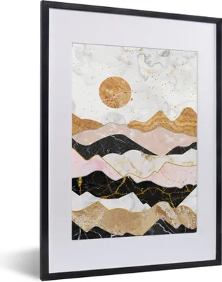 Produktbild von MuchoWow® Gerahmtes Poster Marmor - Gold - Berge 30x40 cm - Poster mit Schwarzem Bilderrahmen Wandposter Rahmen Foto Bilder - Wandposter Schlafzimmer