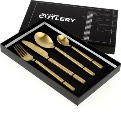Produktbild von Besteck Set Golden Cutlery 4 tlg. Gold Matt Edelstahl Küche Gedeckter Tisch Neu
