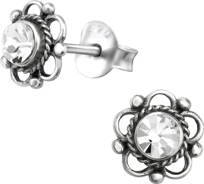 Produktbild von Ohrringe Ohrstecker 925 Sterling Silber Blume mit Kristall in verschiedenen Farben Farbe - Transparent