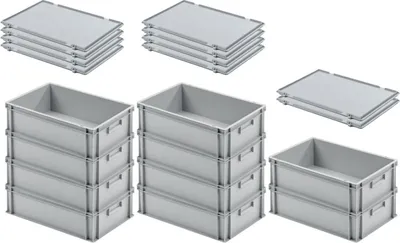 Produktbild von SuperSparSet 10x Eurobehälter mit geschlossenem Griff und Scharnierdeckel | HxBxT 17,5x40x60cm | 30 Liter | Grau | Eurobox, Transportbox, Transportbehälter, Stapelbehälter