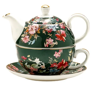 Produktbild von Teekanne Porzellan Kaffeekanne Tasse Untertasse ENGLISH COLLECTION Grün 0,45 l