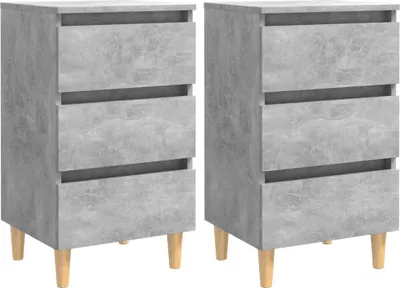 Immagine prodotto di Comodini con gambe in legno massiccio 2 pz. Grigio cemento 40x35x69 cm