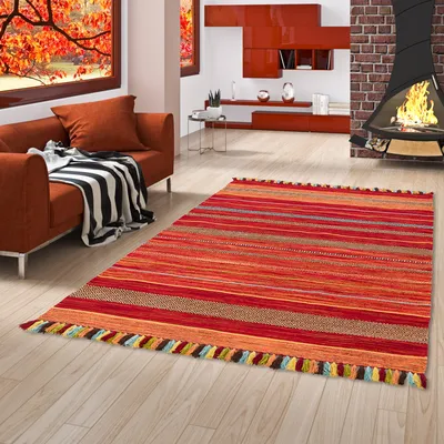 Produktbild von Natur Teppich Kelim Kalleen Rot, Größe:200x300 cm